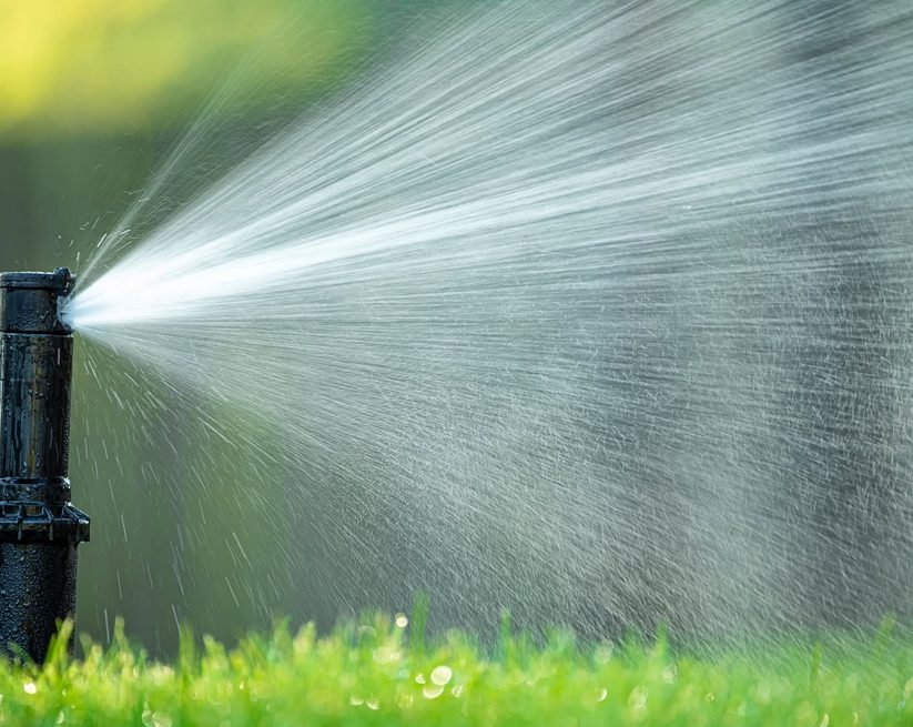 Sprinkler head running on a Killeen lawn